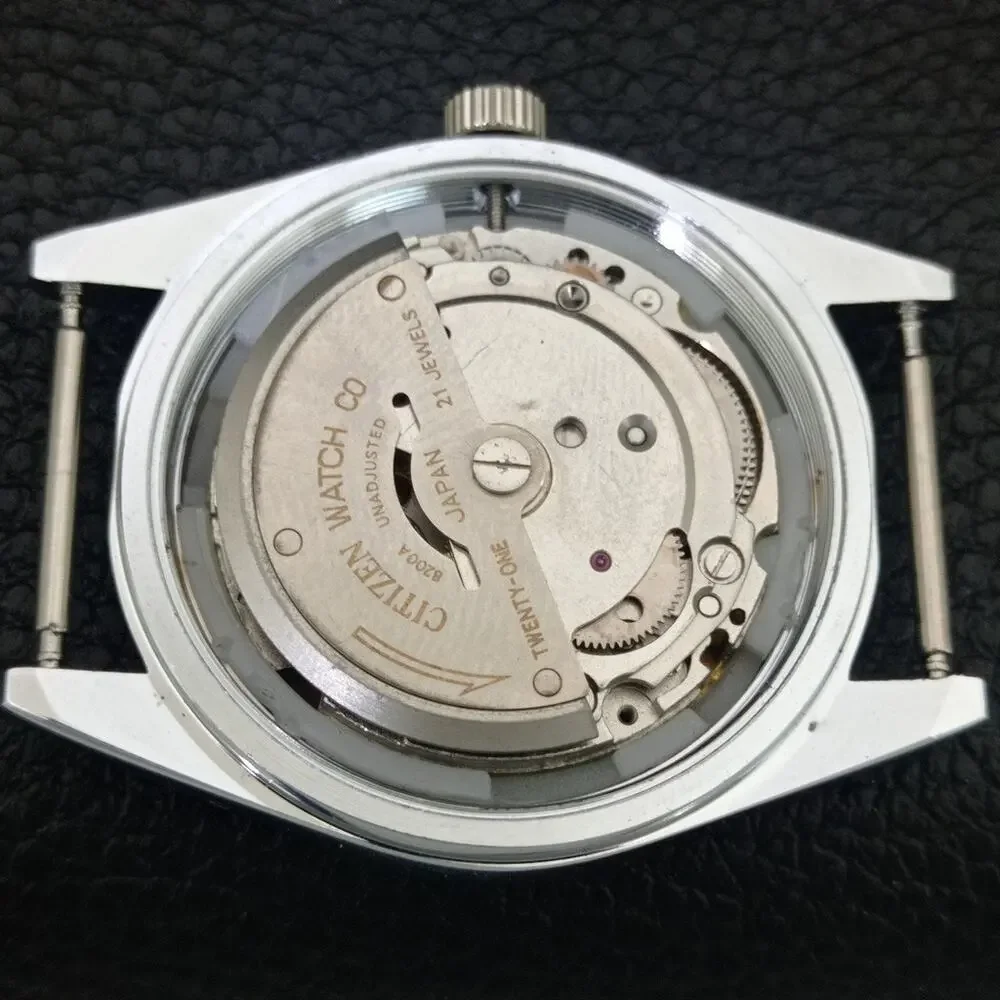 Vintage 1986 Citizen Automatic Mens Silver Watch W/daydate & Blue accents